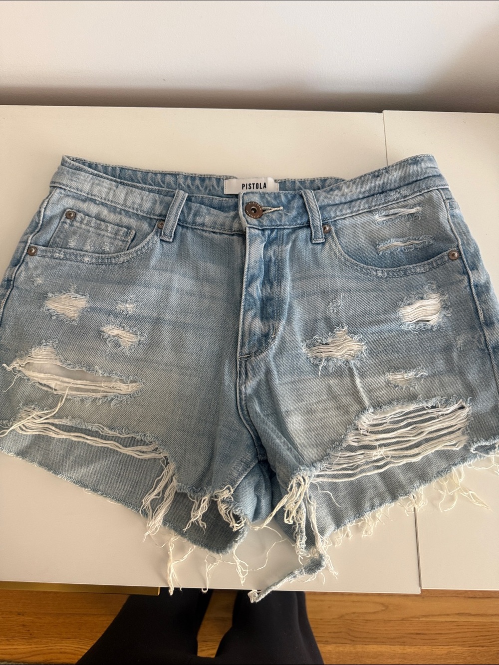 pistola Faded Light Blue Distressed Denim Cutoff Shorts